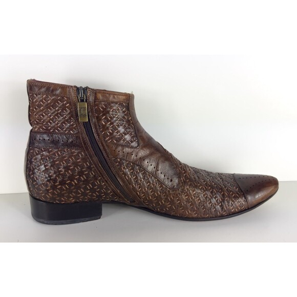 Jo Ghost Men\'s Brown Leather Cap Toe Woven Braided Boots EU 43 US 10 $595 main image 4